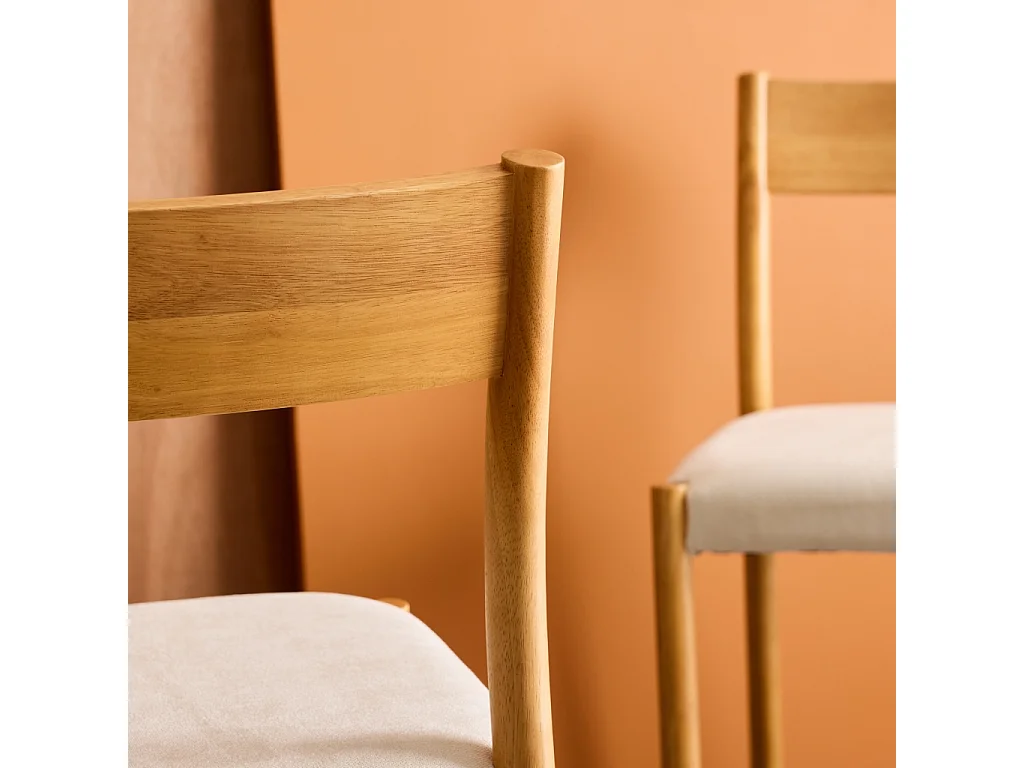 Lot de 2 chaises bohème bois d'hévéa naturel et tissu. L 49.5 x P 53 x H 82cm - ELLA