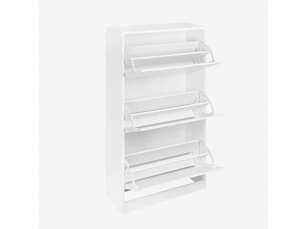 Meuble à chaussures décor bois blanc 3 abattants 60 x 23.5 x 119.5 cm - Shooz