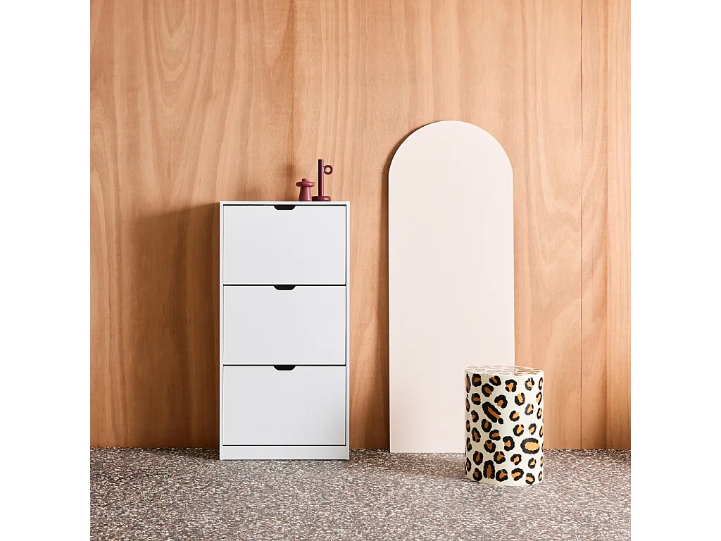 Mueble zapatero decorativo de madera con 3 cajones blanco