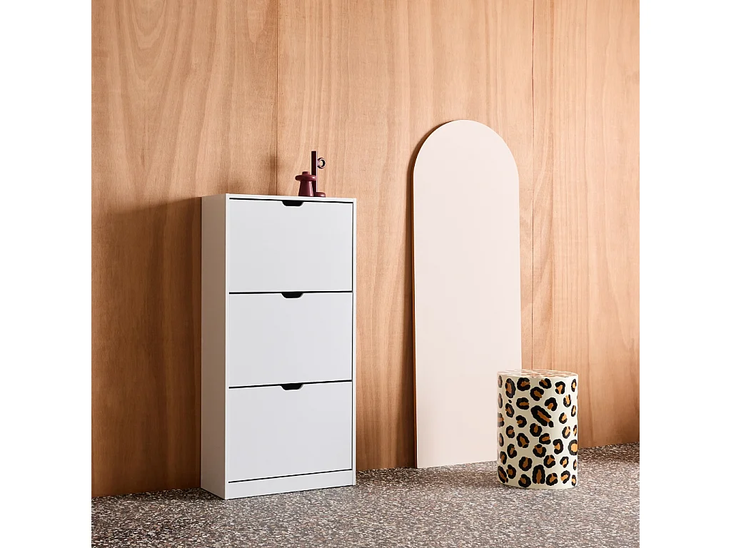 Mueble zapatero decorativo de madera con 3 cajones blanco