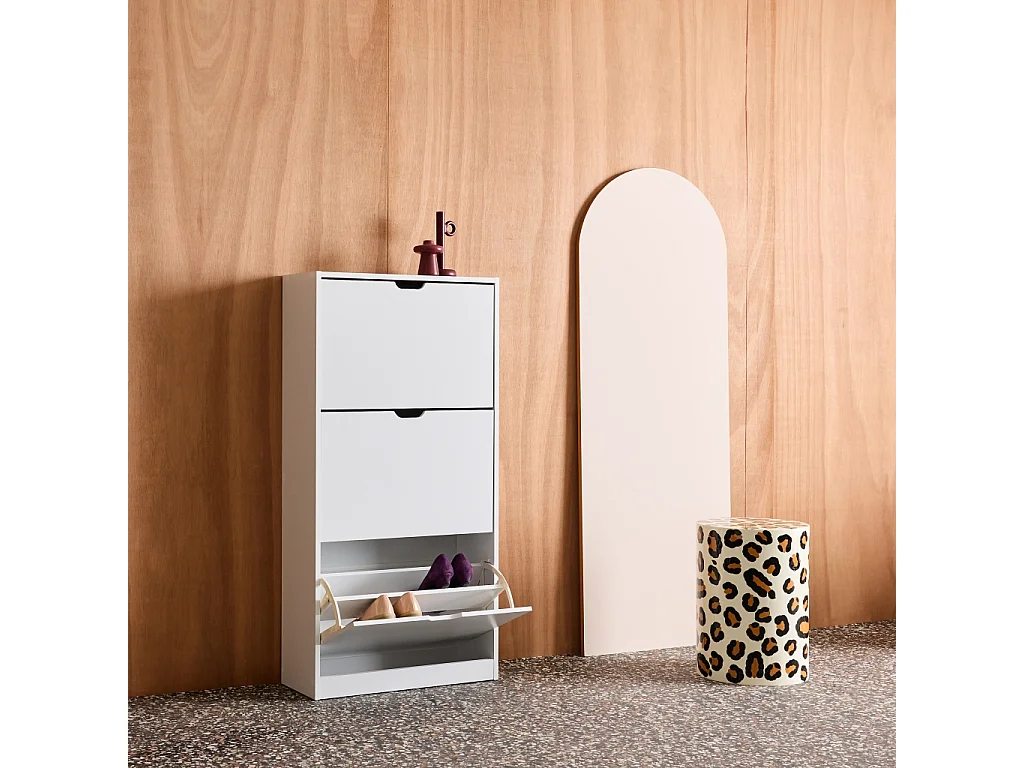 Mueble zapatero decorativo de madera con 3 cajones blanco