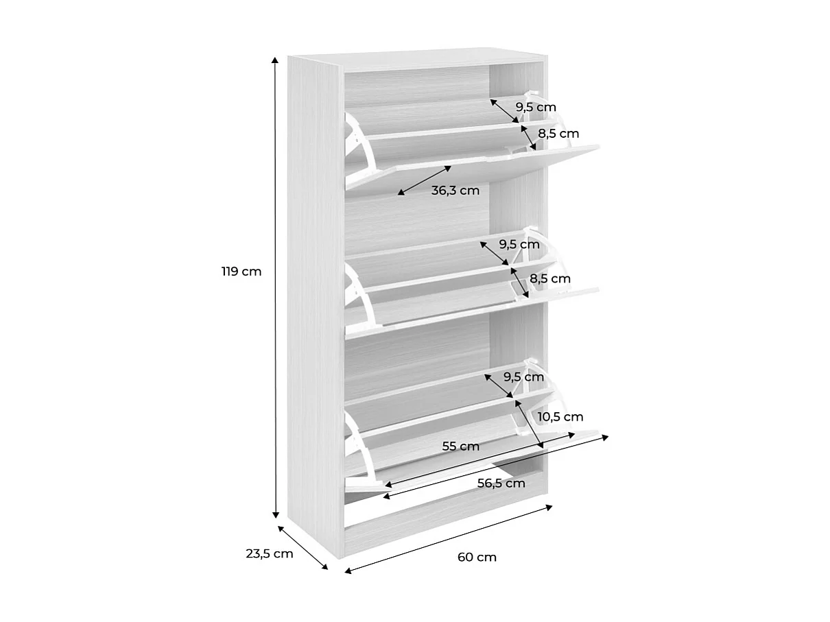 Mueble zapatero decorativo de madera con 3 cajones blanco