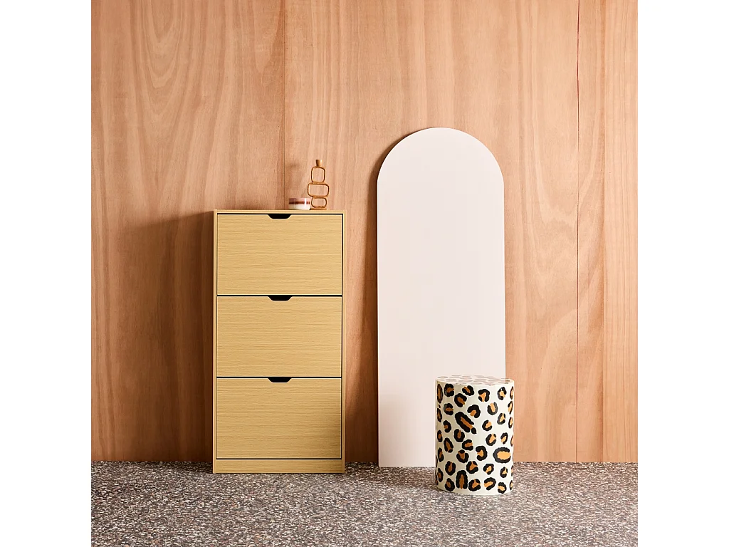 Mueble zapatero decorativo de madera con 3 cajones roble