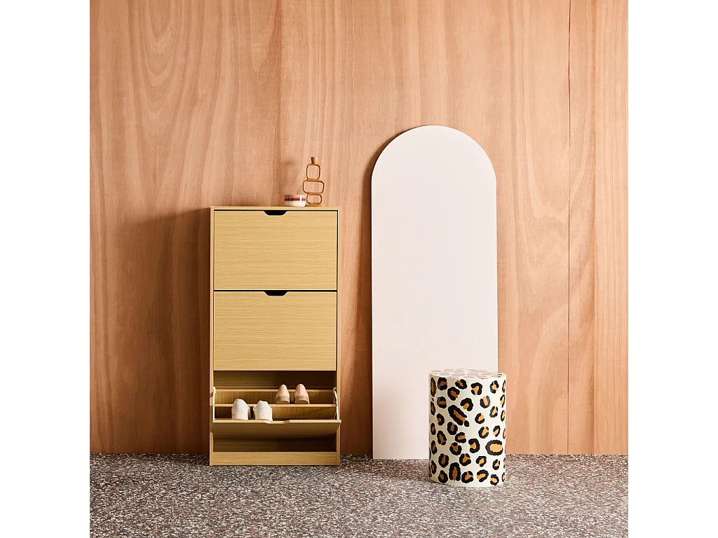 Mueble zapatero decorativo de madera con 3 cajones roble