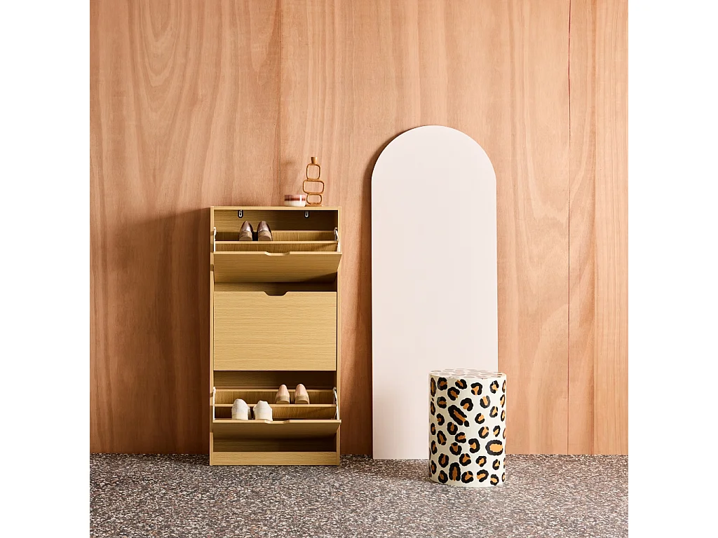 Mueble zapatero decorativo de madera con 3 cajones roble