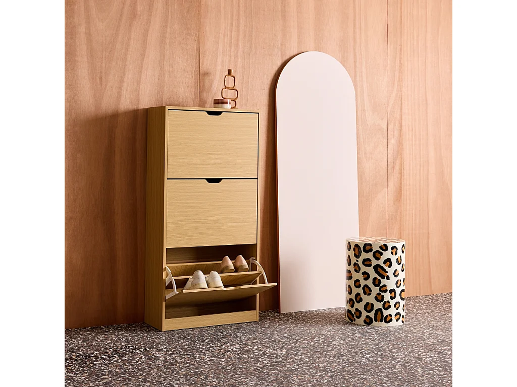 Mueble zapatero decorativo de madera con 3 cajones roble