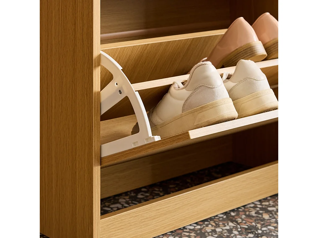 Mueble zapatero decorativo de madera con 3 cajones roble