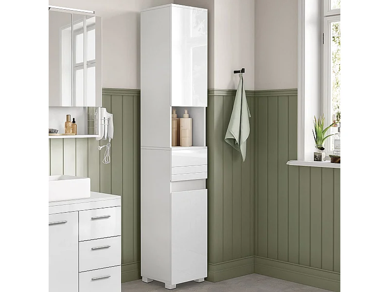 Colonne de salle de bain 2 portes, 1 tiroir et 1 niche - H170 cm