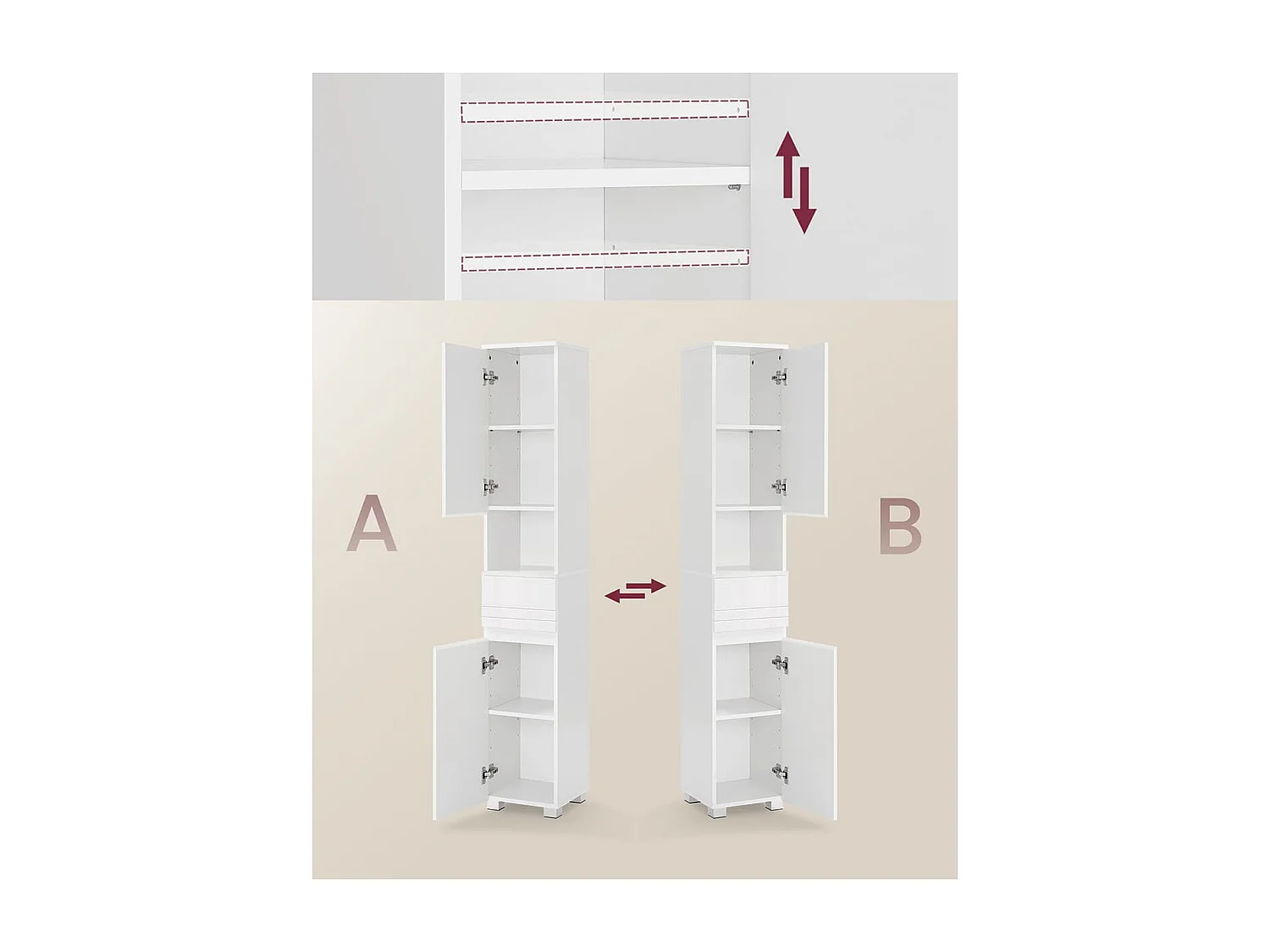 Colonne de salle de bain 2 portes, 1 tiroir et 1 niche - H170 cm