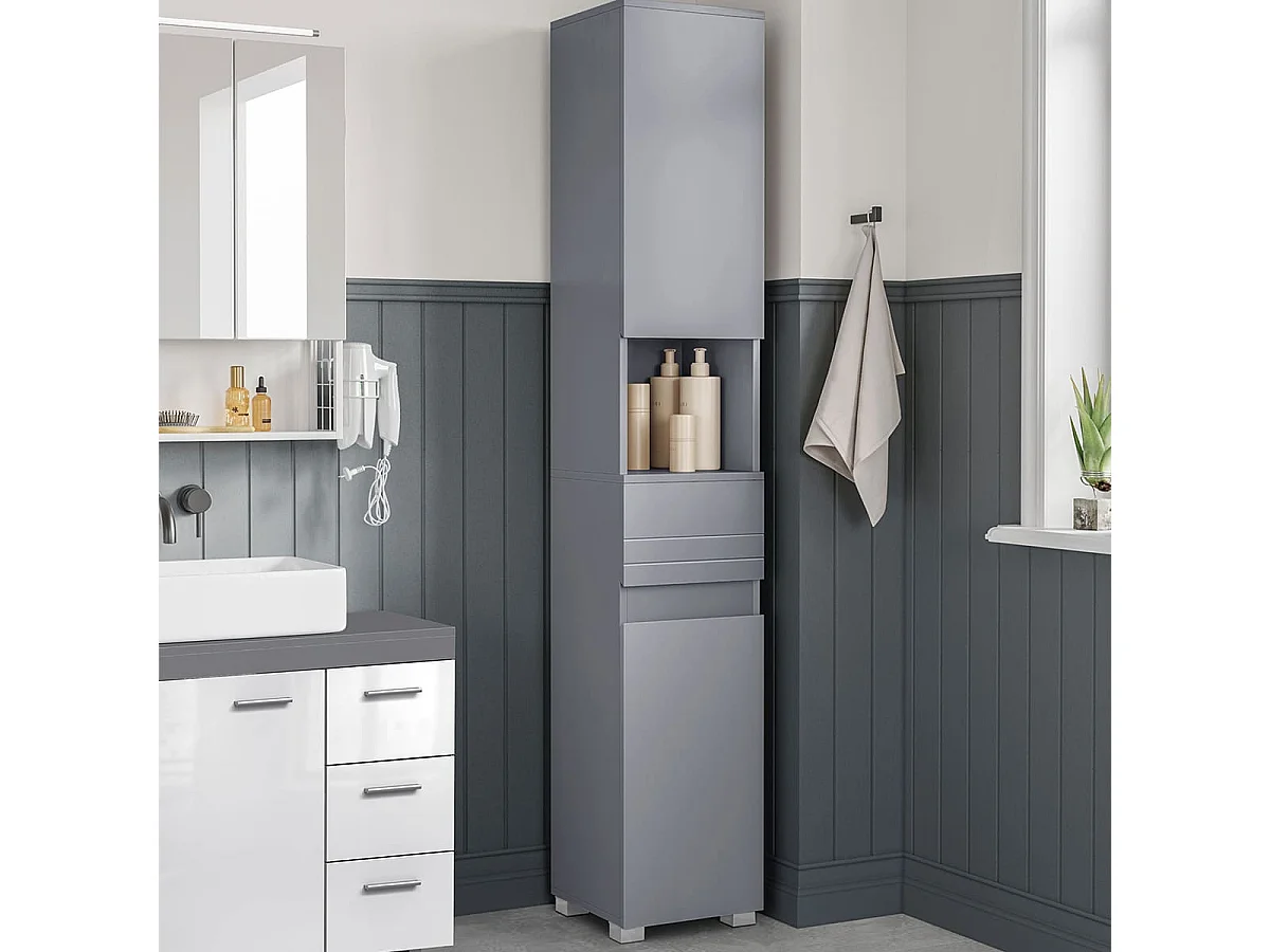 Colonne de salle de bain 2 portes, 1 tiroir et 1 niche - H170 cm