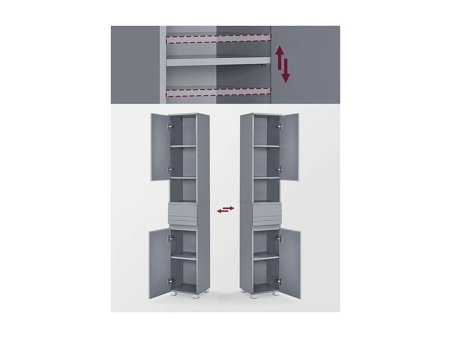 Colonne de salle de bain 2 portes, 1 tiroir et 1 niche - H170 cm
