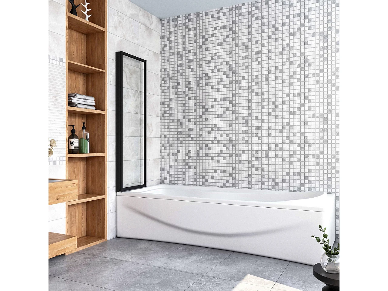 Sopravasca 90x140 cm Parete Doccia per Vasca 2 Antine Pieghevoli a Libro Vetro Temperato Trasparente Da 4 mm Profilo Nero Opaco