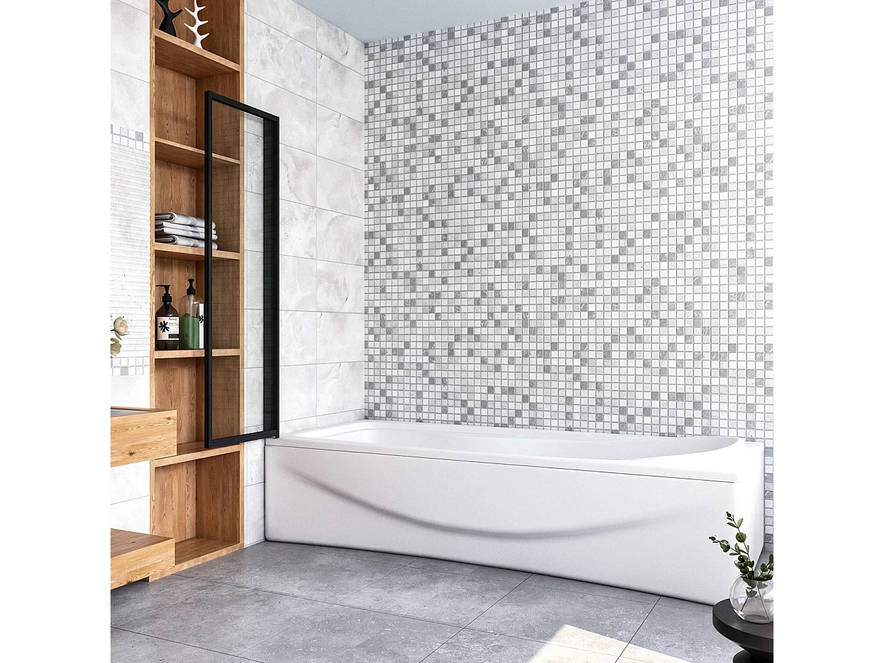 Sopravasca 90x140 cm Parete Doccia per Vasca 2 Antine Pieghevoli a Libro Vetro Temperato Trasparente Da 4 mm Profilo Nero Opaco