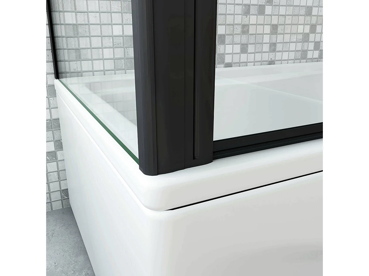 Parete Doccia Per Vasca con Lato Fisso 130x65 cm H.140 cm 3 Ante Pieghevoli a Libro in Vetro Temperato 6 mm Trasparente Anticalcare Telaio Nero Opaco