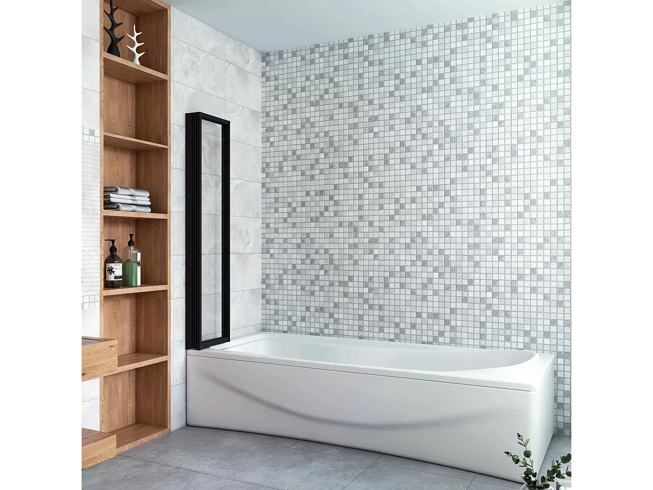 Sopravasca 100x140 cm Parete Doccia per Vasca 4 Antine Pieghevoli a Libro Vetro Temperato Trasparente Da 4 mm Profilo Nero Opaco