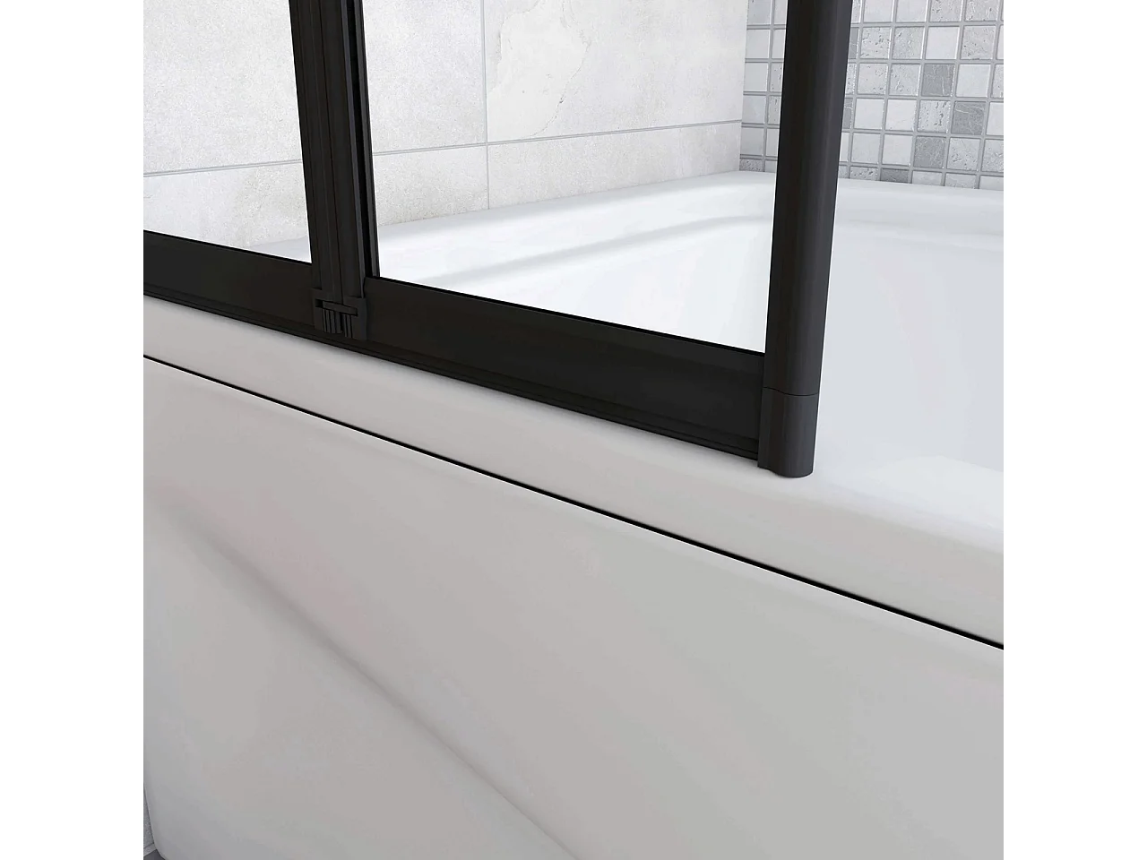 Sopravasca 100x140 cm Parete Doccia per Vasca 4 Antine Pieghevoli a Libro Vetro Temperato Trasparente Da 4 mm Profilo Nero Opaco