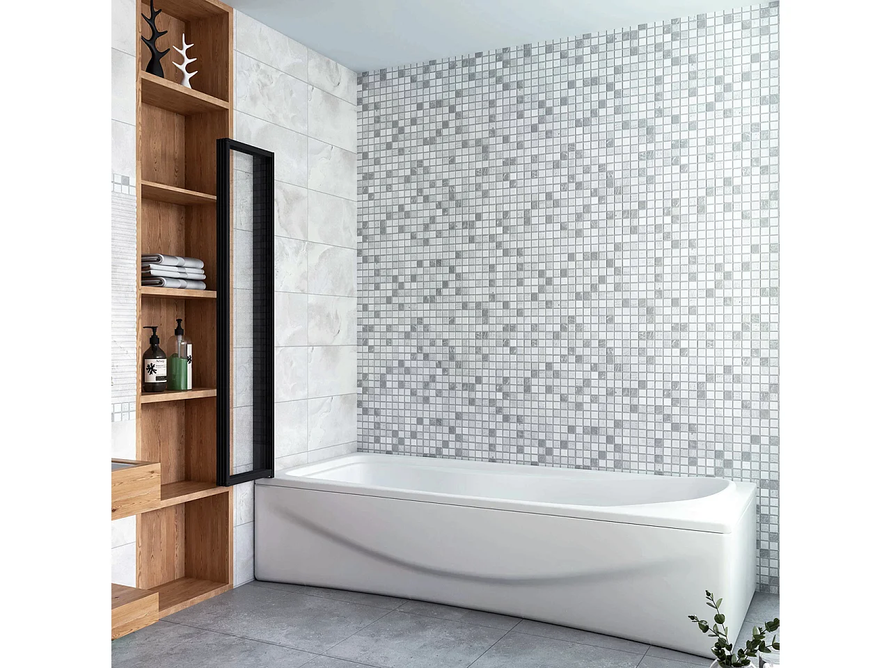 Sopravasca 90x140 cm Parete Doccia per Vasca 4 Antine Pieghevoli a Libro Vetro Temperato Trasparente Da 4 mm Profilo Nero Opaco