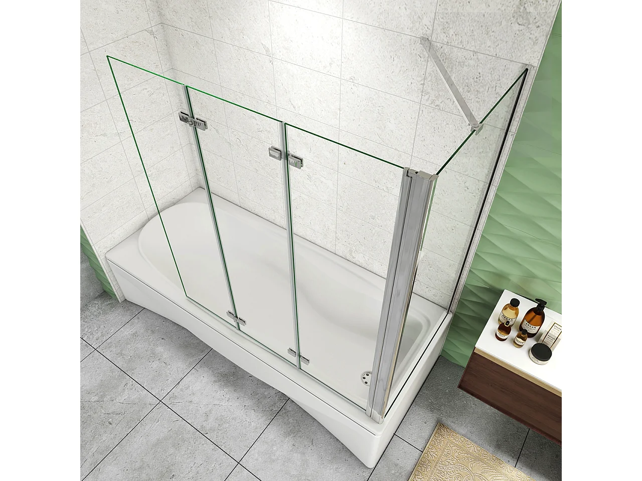 H.140 cm Parete Doccia Per Vasca con Lato Fisso 130x60 cm 3 Ante Pieghevoli a Libro Vetro Temperato 6 mm Trasparente Anticalcare Telaio Cromo Lucido