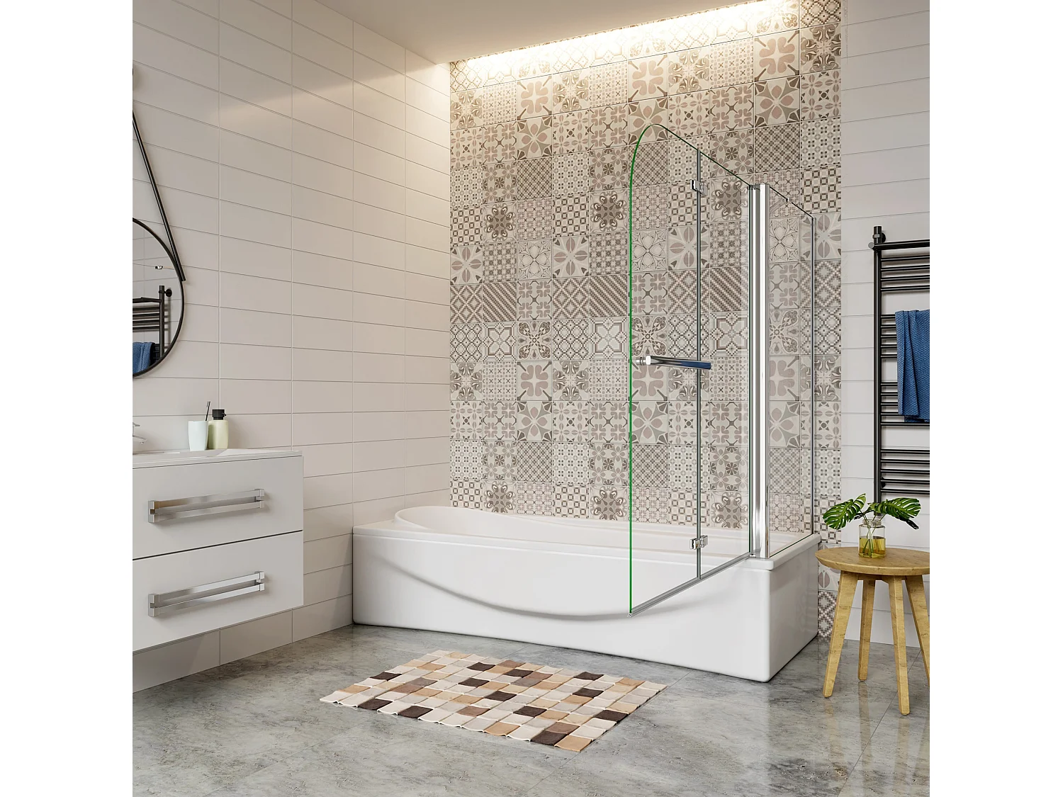 90x140cm Parete Doccia Sopravasca Angolare 2 Ante Pieghevoli con Parete Laterale 60cm Vetro Temperato 6 mm Anticalcare Portasciugamani Cromato Lucido