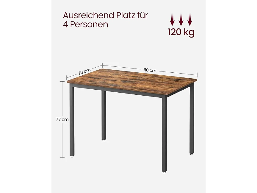VASAGLE Table de salle à manger, Table de cuisine, 70 x 110 x 77 cm, Table de salle à manger pour 4 personnes, Table de salon, pour salle à manger, cuisine,