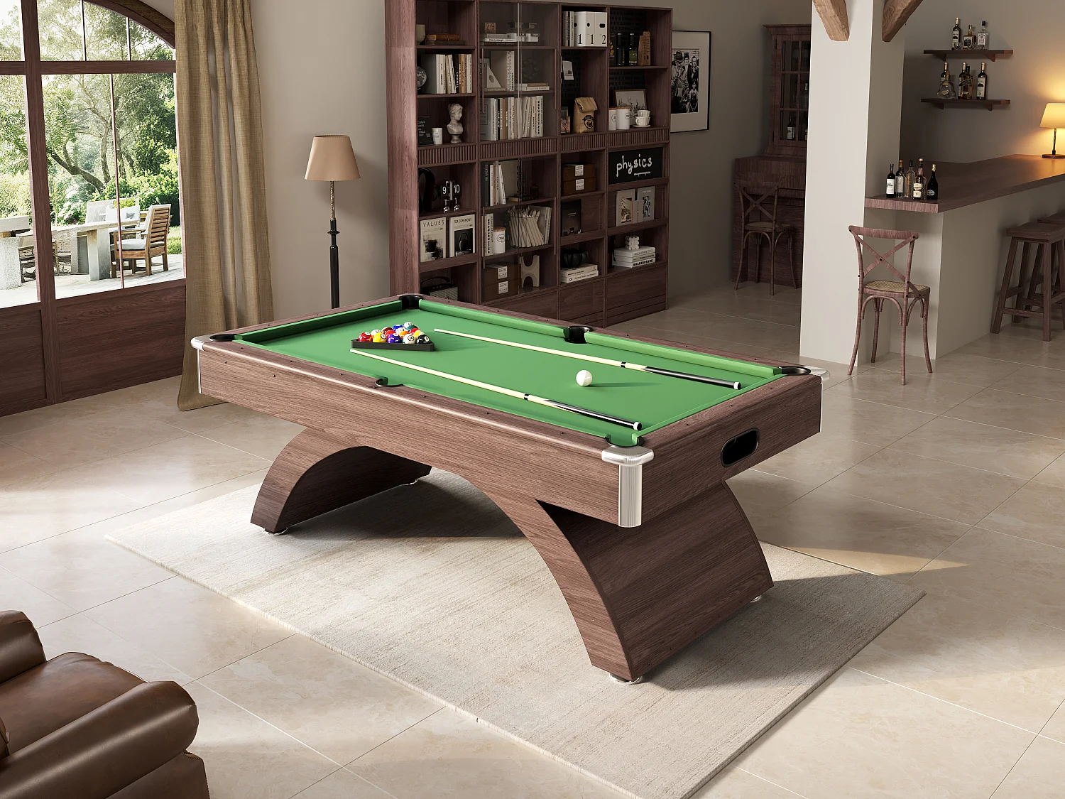 Table de billard avec retour de boules automatique - 213.4 x 120.6 x 81.3 cm - Naturel foncé et vert - JACKSON