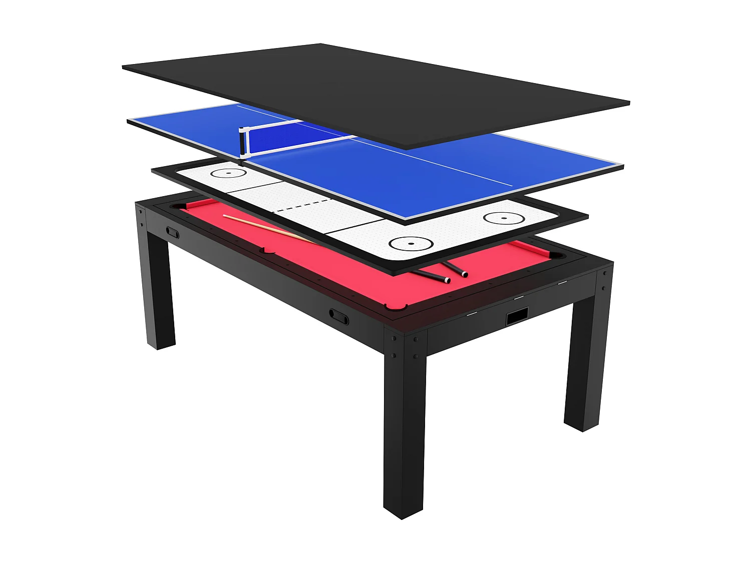 Table transformable 4 en 1 - Billard & Ping-pong & Air hockey - Noir - 213 x 121 x 81.2 cm - GRAYSON