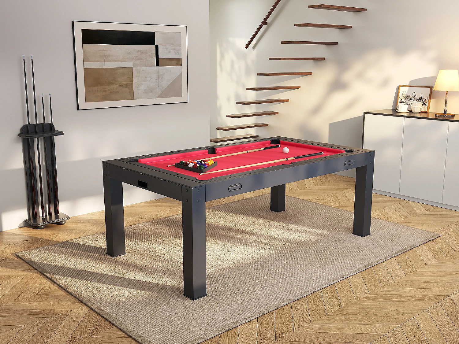 Table transformable 4 en 1 - Billard & Ping-pong & Air hockey - Noir - 213 x 121 x 81.2 cm - GRAYSON