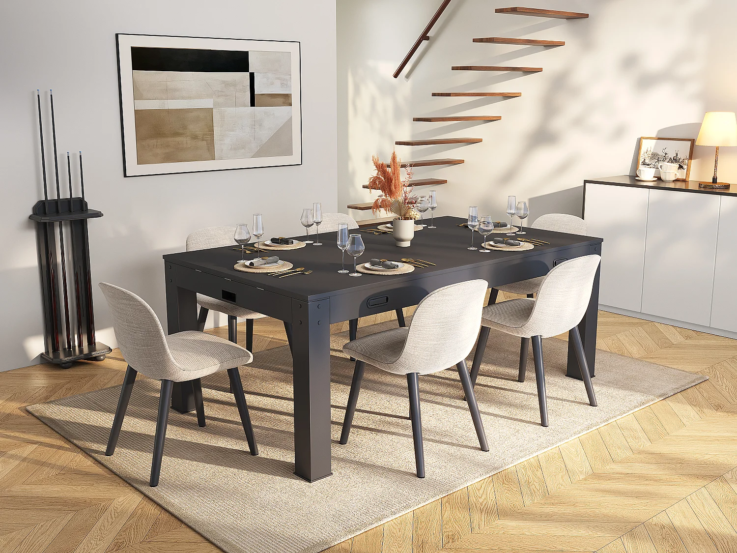 Table transformable 4 en 1 - Billard & Ping-pong & Air hockey - Noir - 213 x 121 x 81.2 cm - GRAYSON