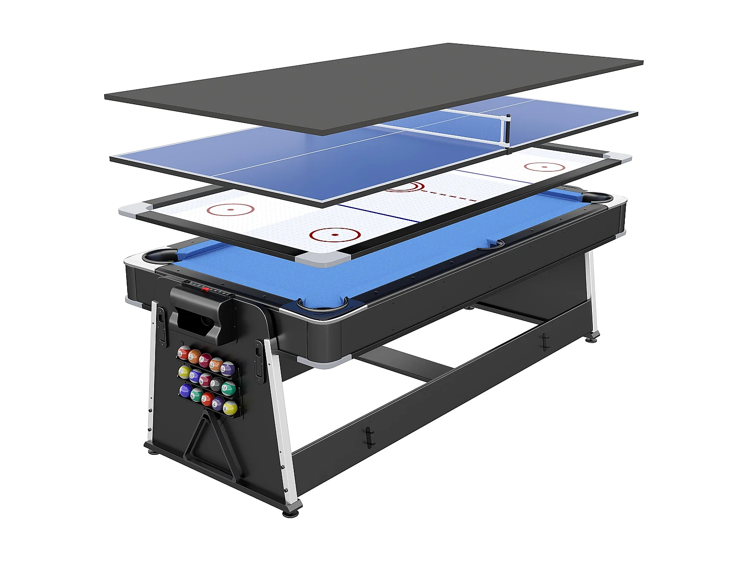 Table de jeux transformable pivotante 4 en 1 - L203 x P111,5 x H81,3 cm - Noir mat - SEBASTIAN