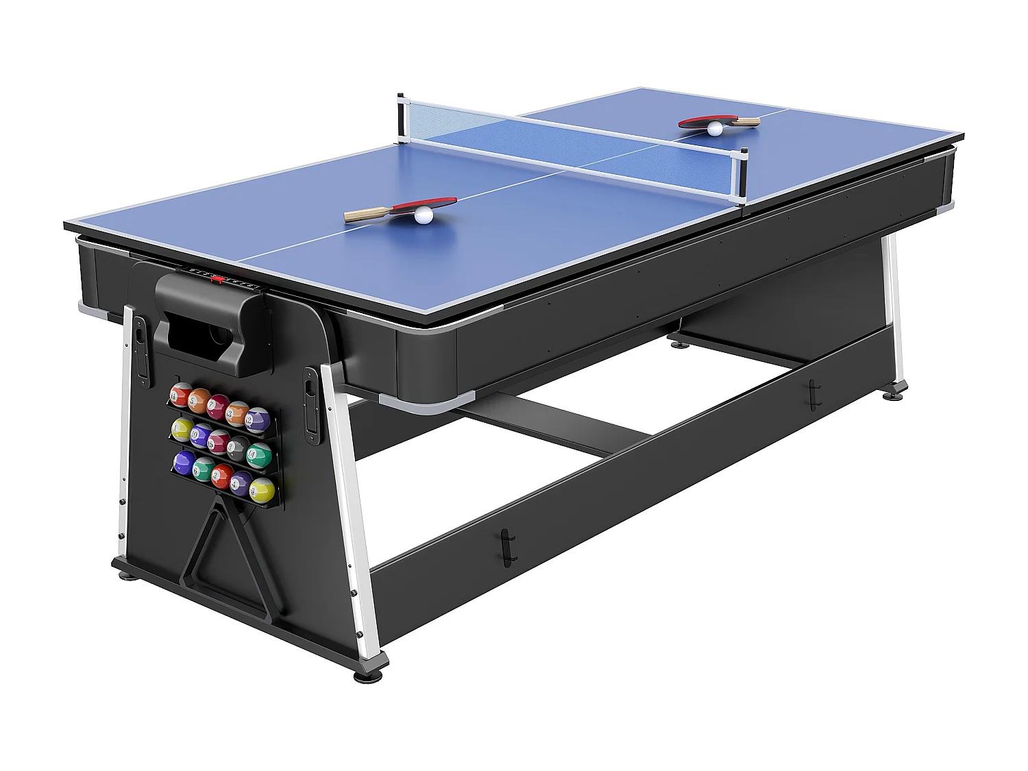 Table de jeux transformable pivotante 4 en 1 - L203 x P111,5 x H81,3 cm - Noir mat - SEBASTIAN