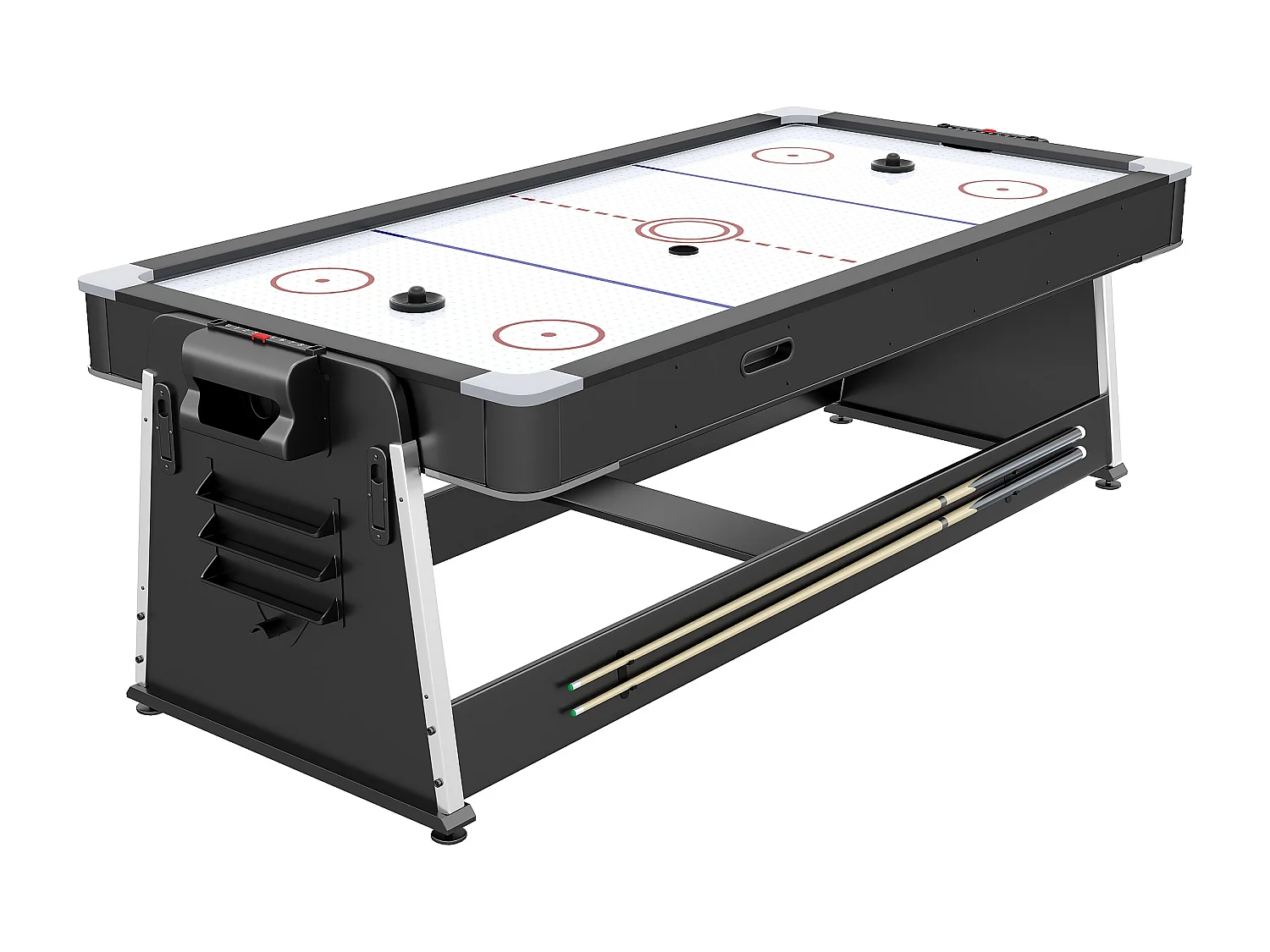 Table de jeux transformable pivotante 4 en 1 - L203 x P111,5 x H81,3 cm - Noir mat - SEBASTIAN