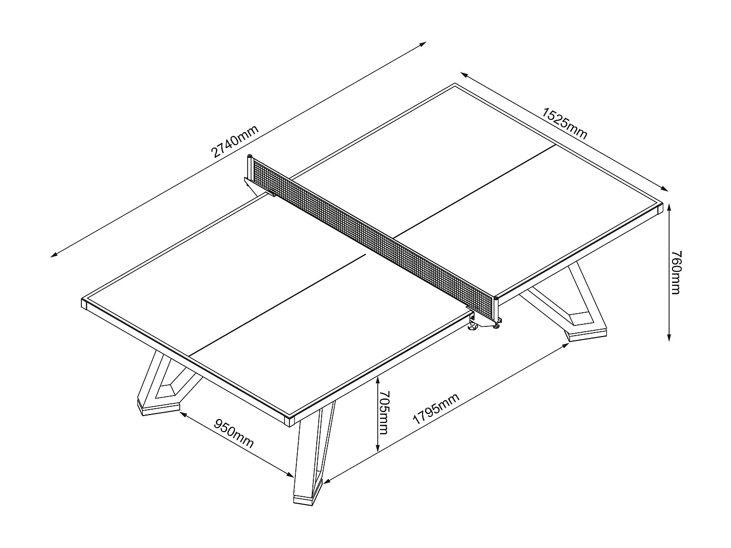 Table de ping pong extérieur fixe - 274 x 152.5 x 76 cm - Noir - WESTON
