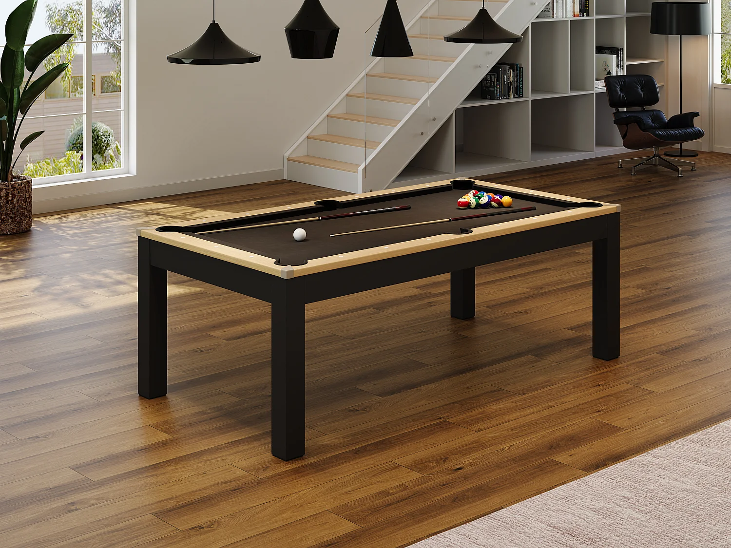 Table transformable - Billard & Ping-pong - 213 x 112 x 81.5 cm - Noir - BALTHAZAR