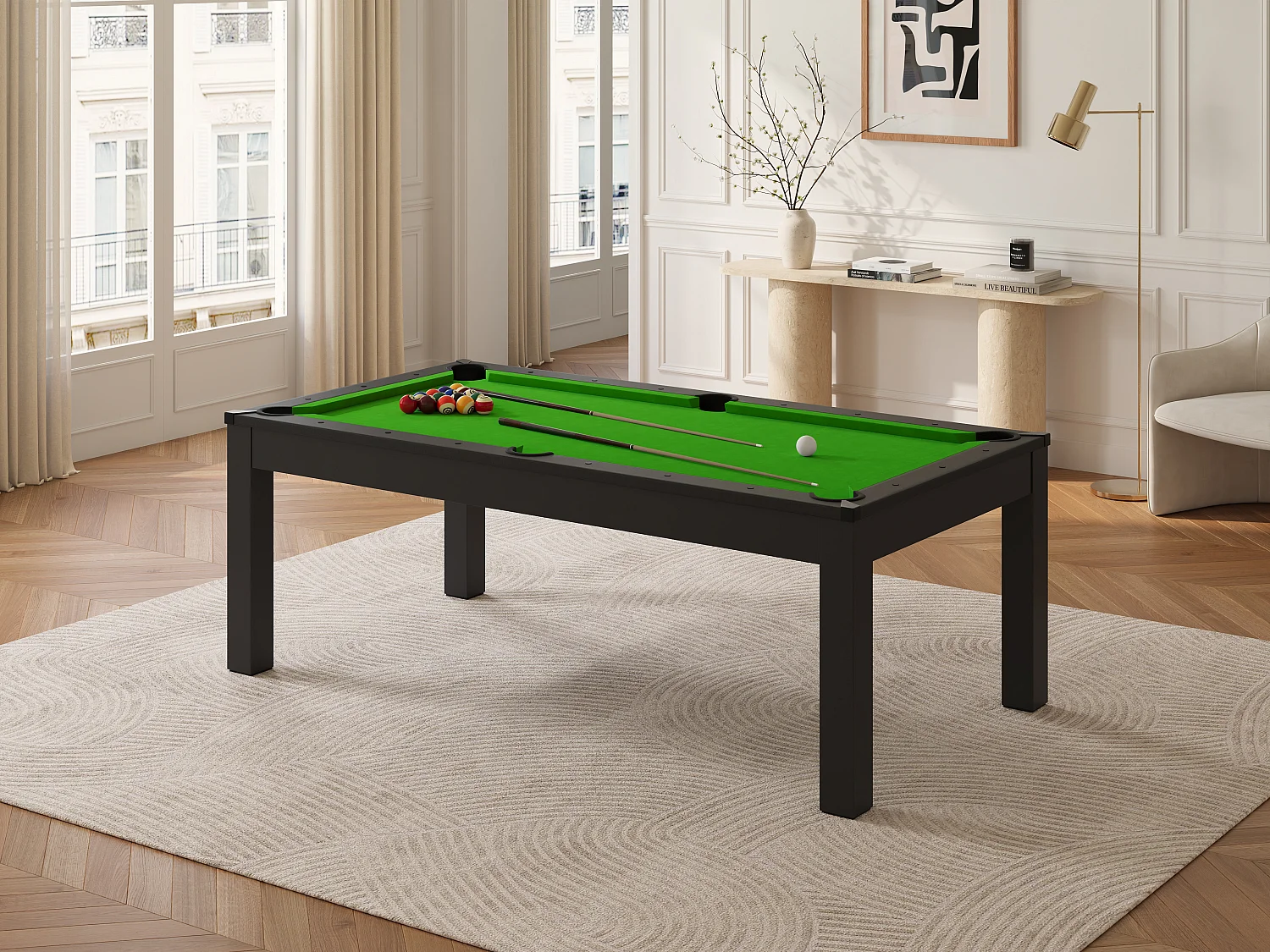 Table transformable - Billard & Ping-pong - 213 x 112 x 81.5 cm - Vert et Noir - BALTHAZAR