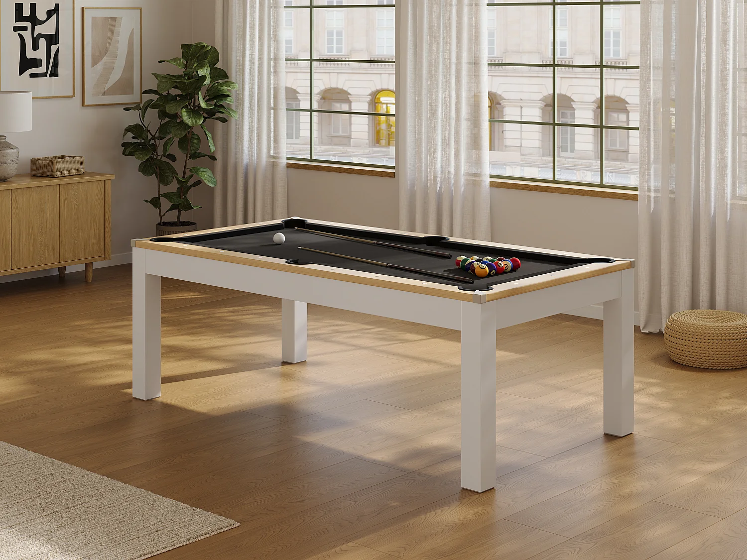 Table transformable - Billard & Ping-pong - 213 x 112 x 81.5 cm - Noir et Blanc - BALTHAZAR