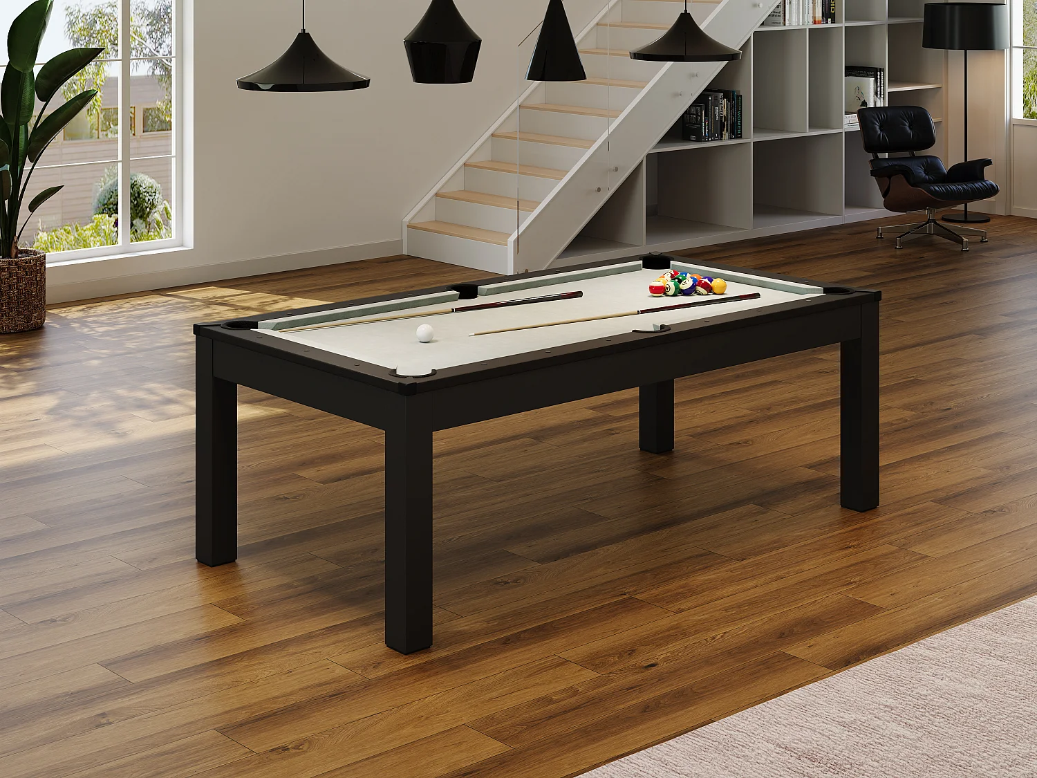 Table transformable - Billard & Ping-pong - 213 x 112 x 81.5 cm - Gris et Noir - BALTHAZAR