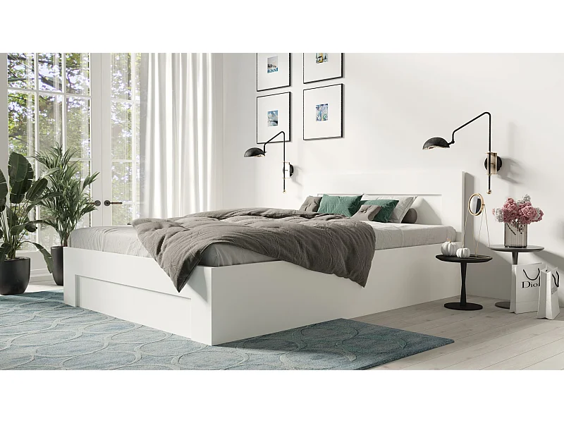 Bed 140 cm x 200 cm met zijopening | WIT | Opbergruimte + Lattenbodem