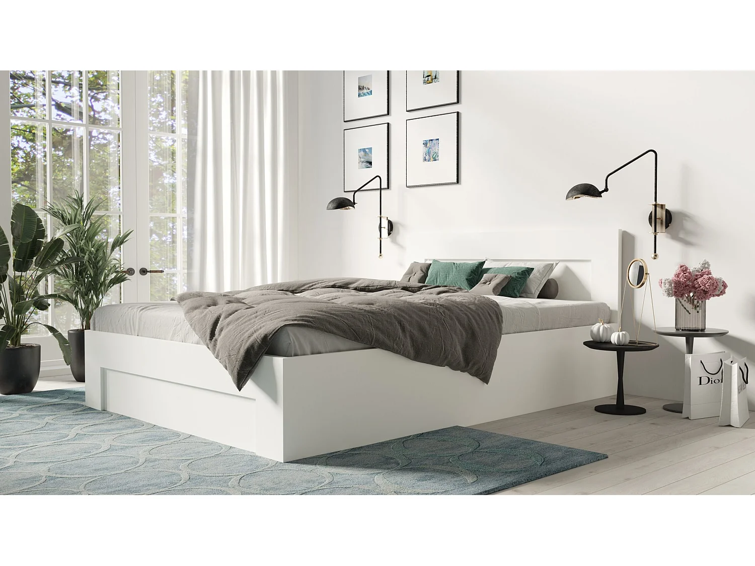 Bett 160 cm x 200 cm mit seitlicher Öffnung | WEISS | Stauraum + Lattenrost