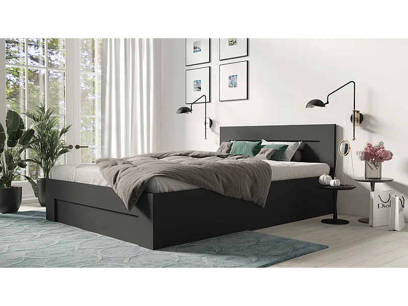 Bett 120 cm x 200 cm mit seitlicher Öffnung | ANTHRAZIT | Stauraum + Lattenrost