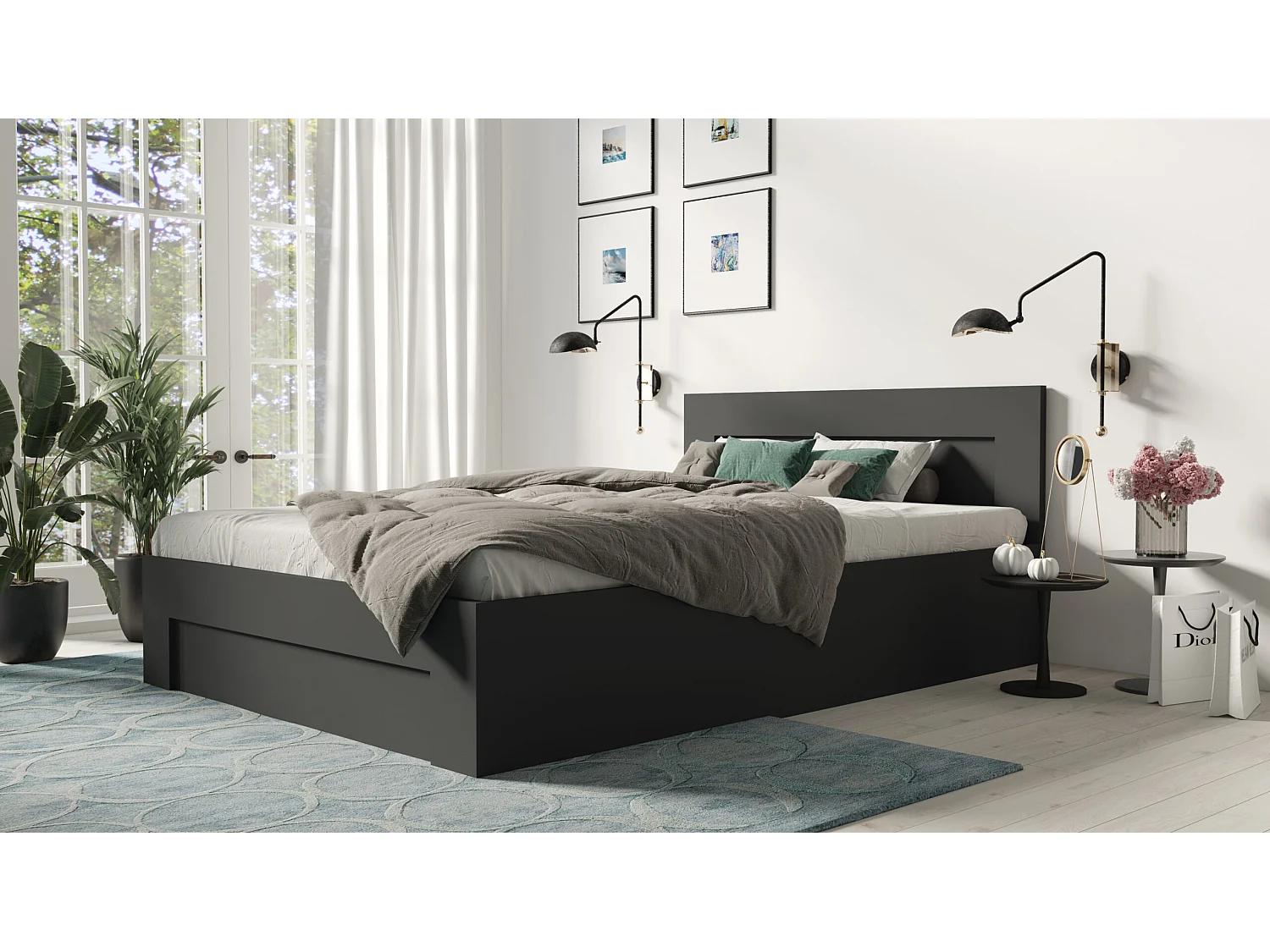 Bett 120 cm x 200 cm mit seitlicher Öffnung | ANTHRAZIT | Stauraum + Lattenrost