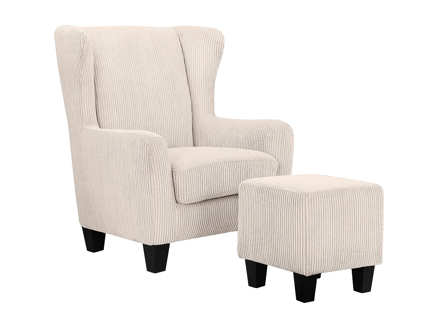 Zhili | Fauteuil avec tabouret en tissu crème