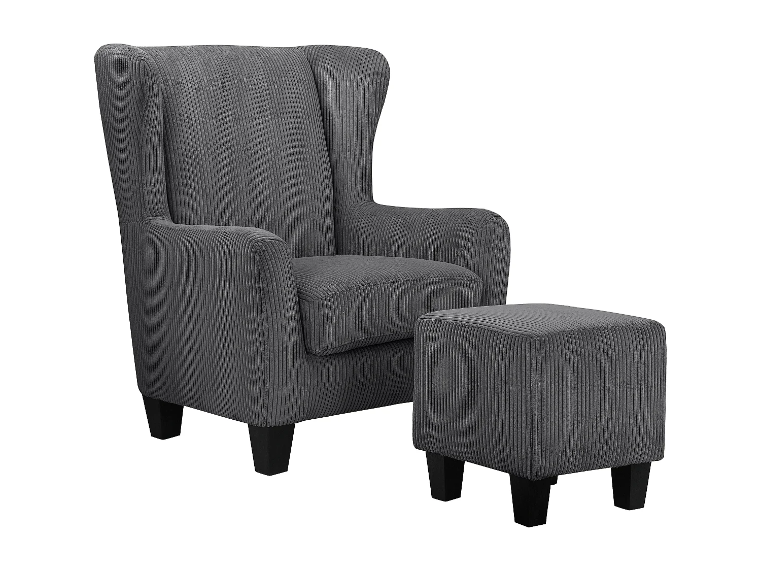 Zhili | Fauteuil avec tabouret en tissu anthracite