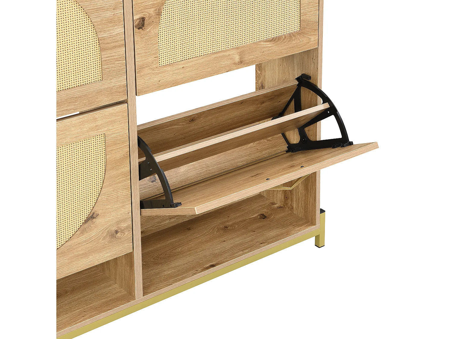 Meuble à chaussures en bois avec 4 portes en rotin - 108.5 x 24 x 100 cm - étagère pour un rangement - MDF - naturel