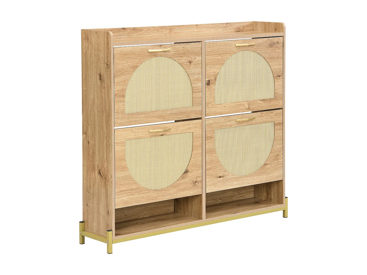 Scarpiera in legno con 4 ante in rattan - 108,5 x 24 x 100 cm - ripiano portaoggetti - MDF - naturale