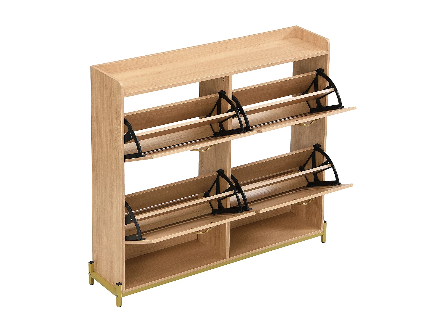 Meuble à chaussures en bois avec 4 portes en rotin - 108.5 x 24 x 100 cm - structure en métal - MDF - naturel