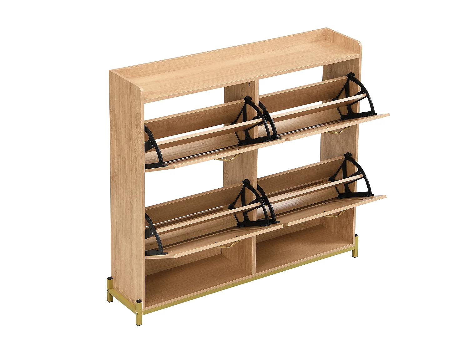 Schuhschrank aus Holz mit 4 Rattantüren – 108,5 x 24 x 100 cm – Metallrahmen – MDF – natur