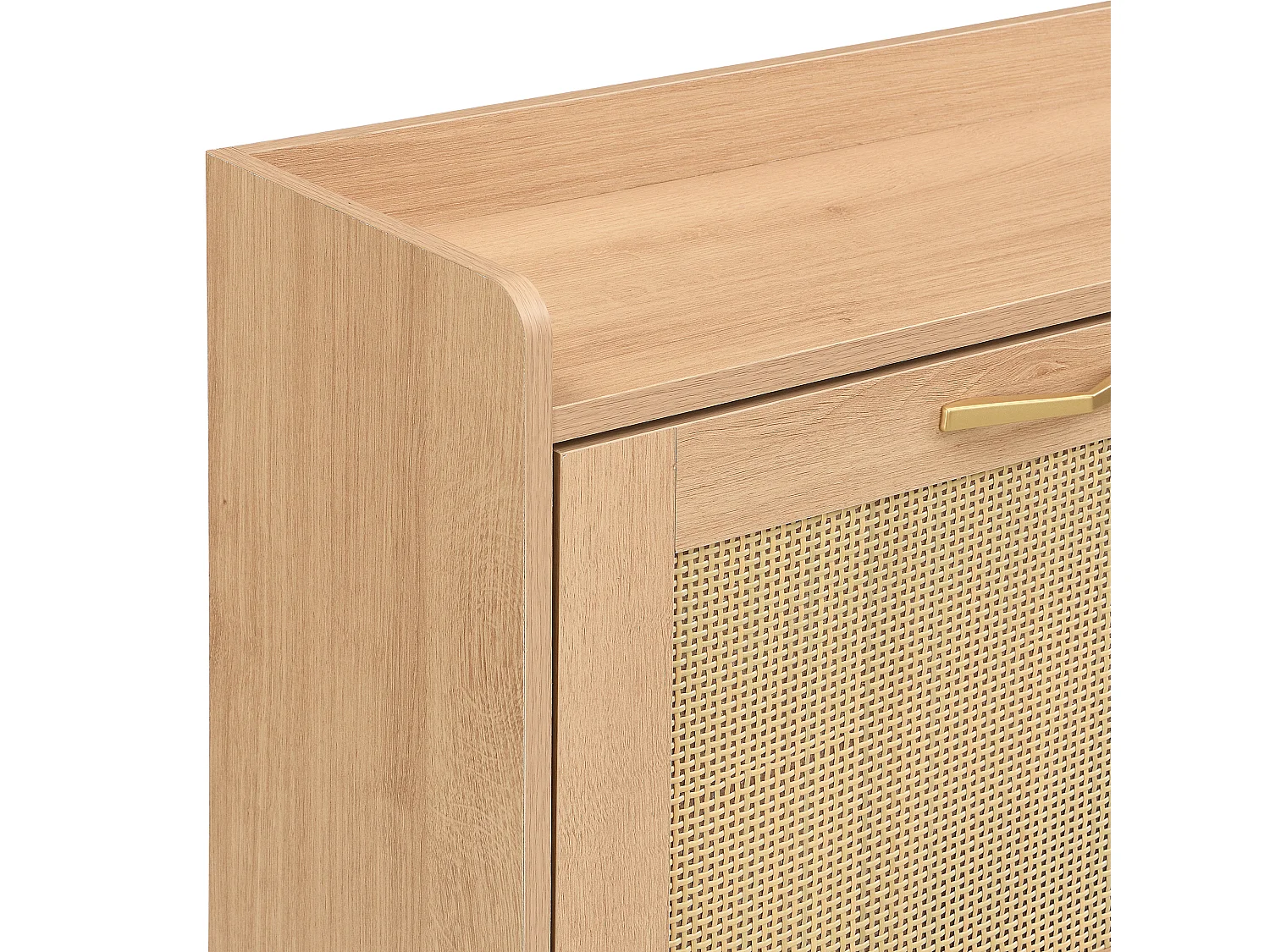 Schuhschrank aus Holz mit 4 Rattantüren – 108,5 x 24 x 100 cm – Metallrahmen – MDF – natur
