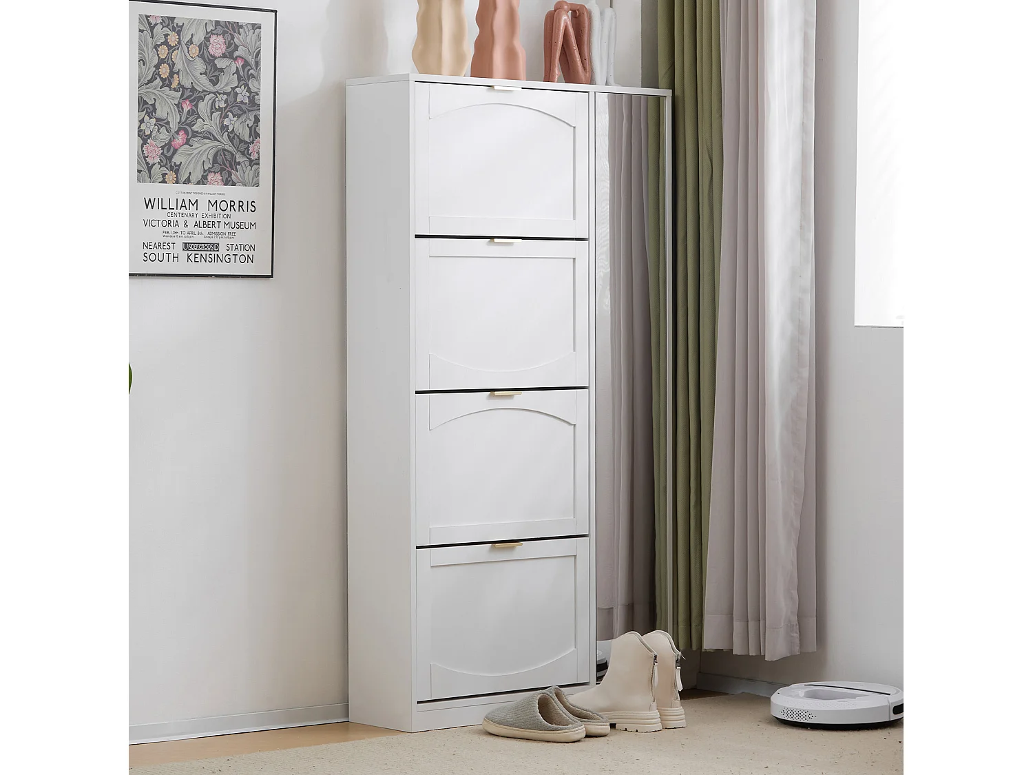 Meuble à chaussures moderne avec 4 tiroirs abattants - 80 x 24 x 147 cm - Panneau de particules - Blanc