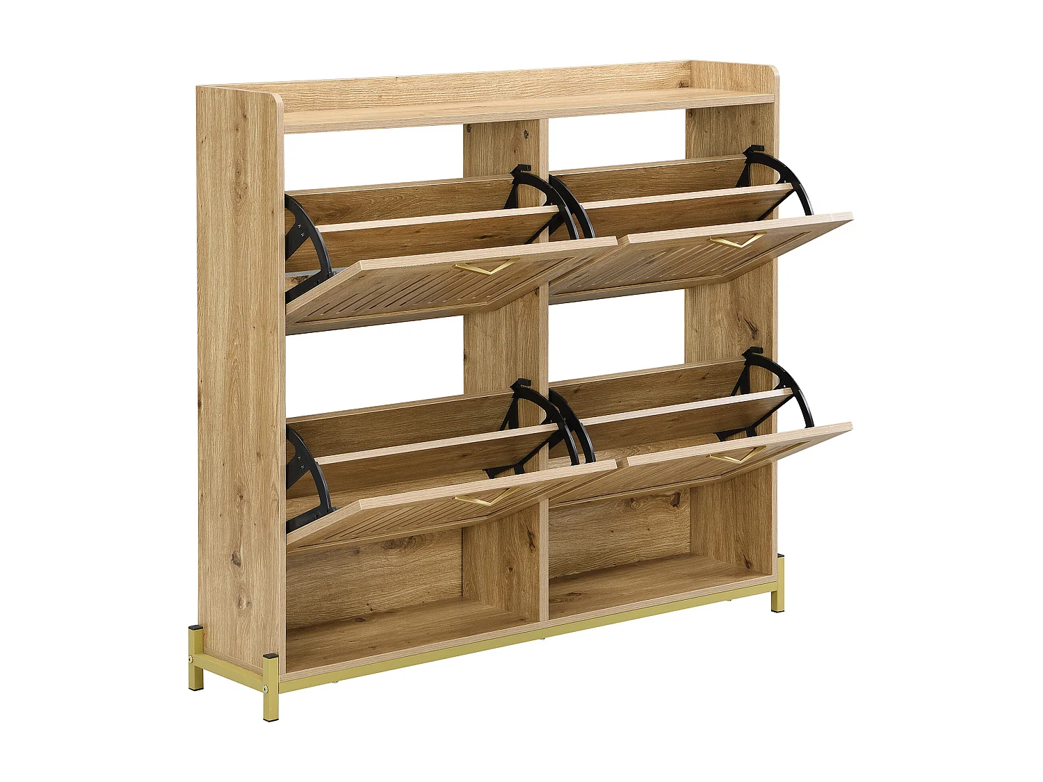 Sapateira moderna com portas de ripas verticais - 108,5 x 24 x 100 cm - estrutura e prateleira de metal - MDF - madeira