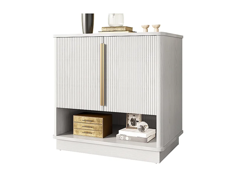 Meuble à chaussures moderne à 2 portes et compartiment ouvert - 60 x 40 x 61 cm - poignées dorées - MDF - blanc